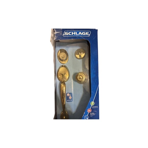 Schlage F60 V PLY 609 PLY Dead Bolt  Handle  Lock Set  Antique Brass New 9-7/8 - Picture 2 of 4